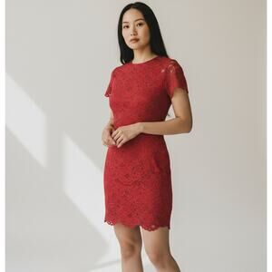 Lauren Ralph Lauren Red Cocktail Dress Floral Lace Preppy Black Label Sz L